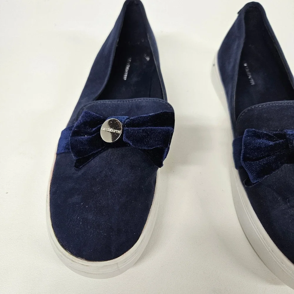 Liz Claiborne Navy Blue Suede Slip On Sneakers Velvet Bow Flats Womens 9 Medium